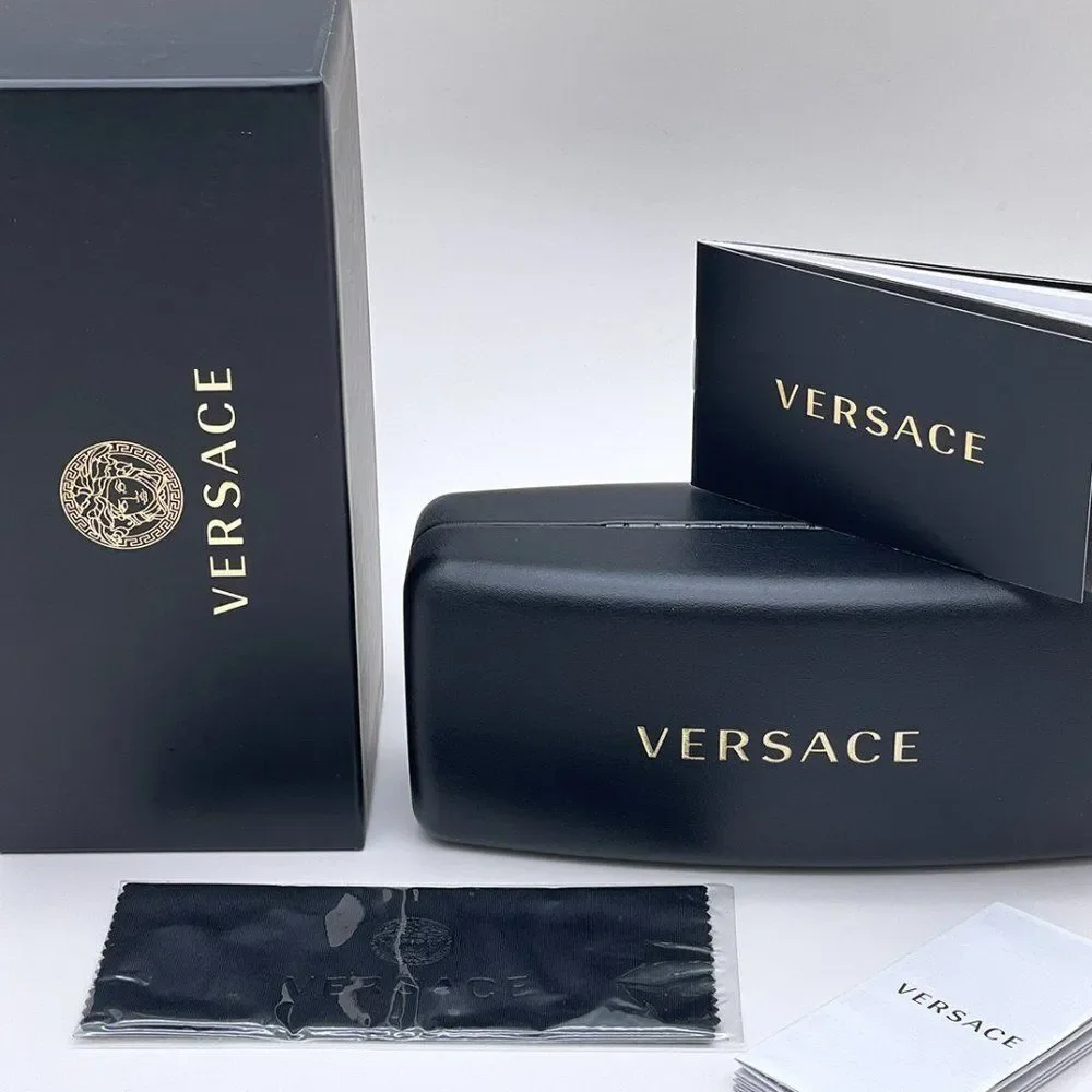 NEW Versace VE2238 143687 Gold Matte Black Gray Rectangle Metal Men Sunglasses